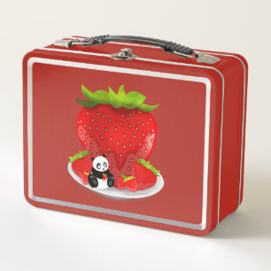 Panda und Erdbeeren Metall Brotdose