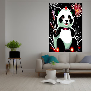Panda und Feuerwerk   AI Art Poster