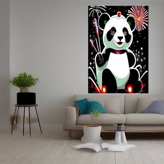 Panda und Feuerwerk | AI Art Poster