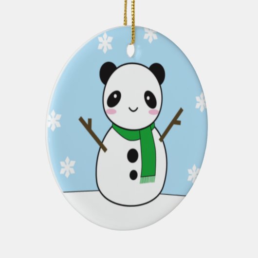 Panda-und Häschen-Schneemänner Keramik Ornament (Rechts)