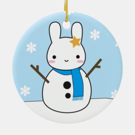 Panda-und Häschen-Schneemänner Keramik Ornament (Hinten)