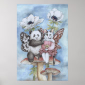 Panda und Katzenfee Freunde mit Anemonenblumen Poster (Vorne)