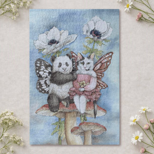 Panda und Katzenfee Freunde mit Anemonenblumen Puzzle