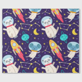 Panda und Maus Astronaut Kindermuster Geschenkpapier (Flach)