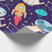 Panda und Maus Astronaut Kindermuster Geschenkpapier (Ecke)