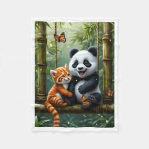 Panda und rote Katze Freunde im Bambuswald-Decke Fleecedecke