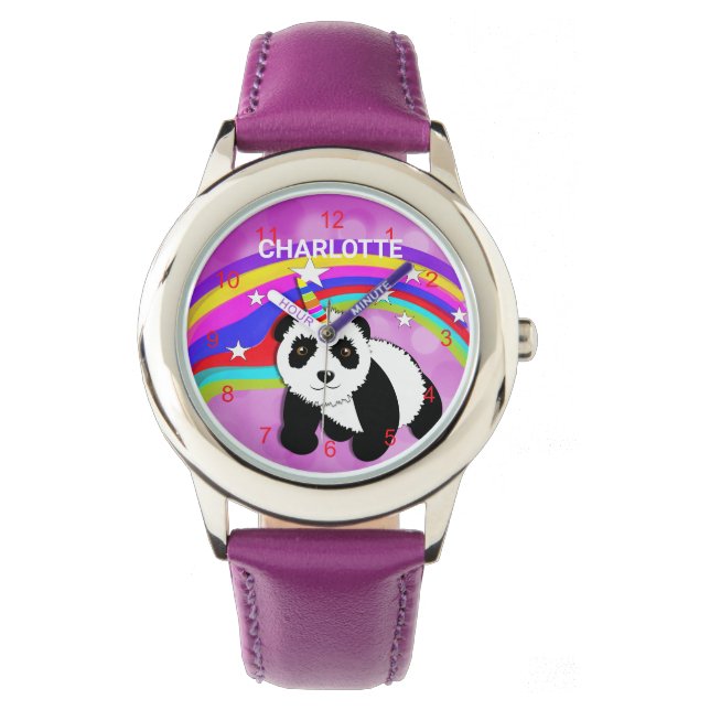 Panda Unicorn Rainbow Niedlich Personalisiert Watc Armbanduhr (Vorderseite)