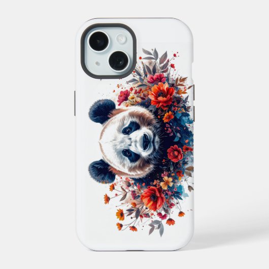 Panda unter Blumen iPhone 15 Hülle (Rückseite)