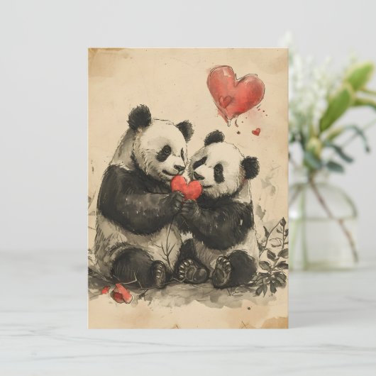 Panda-Valentinstag Feiertagskarte (Stehend Vorderseite)