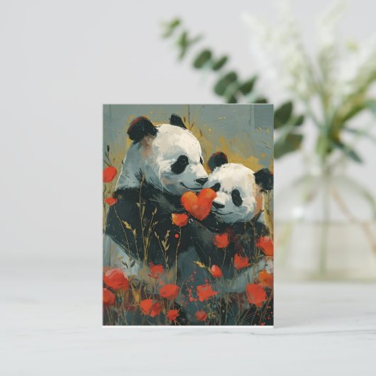 Panda-Valentinstag Postkarte (Stehend Vorderseite)