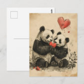 Panda-Valentinstag Postkarte (Vorne/Hinten)