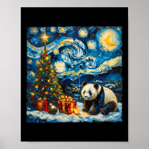 Panda Van Gogh Style Starry Night Christmas Winter Poster