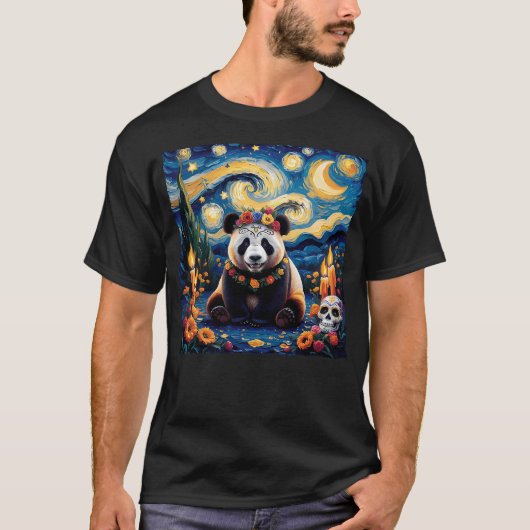 Panda Van Gogh Style The Starry Night Day Of Dead T-Shirt (Vorderseite)