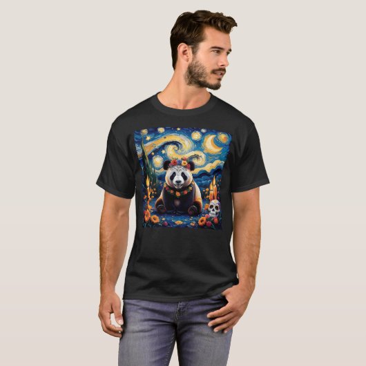 Panda Van Gogh Style The Starry Night Day Of Dead T-Shirt (Vorne ganz)