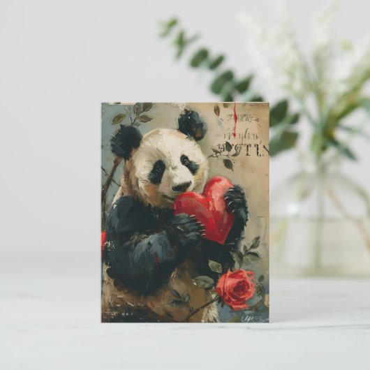 Panda Vintag Valentinstag Postkarte (Stehend Vorderseite)