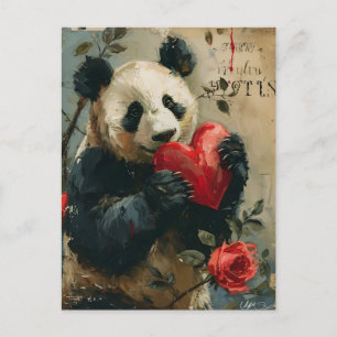 Panda Vintage Valentinstag  Postkarte