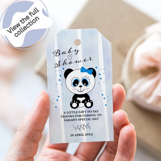 Panda Watercolor Theme Baby Shower (Boys Blue) Gi Geschenkanhänger