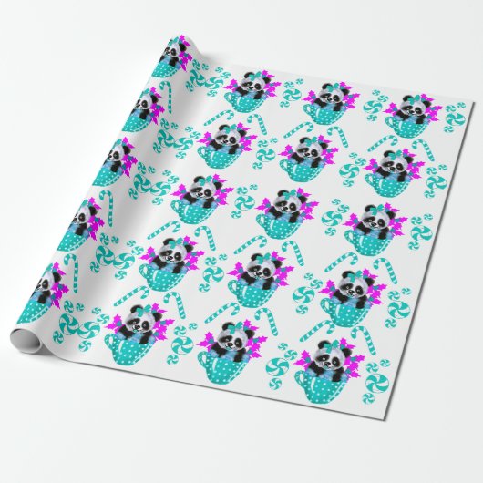Panda Weihnachts-Aquamarine Packpapier (Ungerollt)
