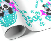 Panda Weihnachts-Aquamarine Packpapier (Rolleneckpunkt)