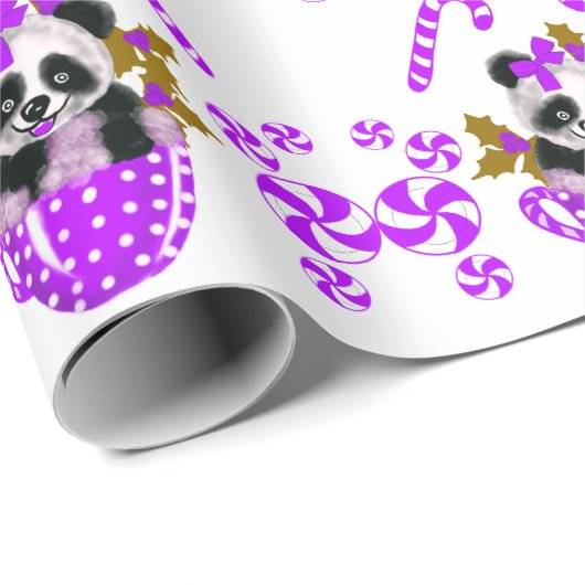 Panda Weihnachts-Lila Packpapier (Rolleneckpunkt)