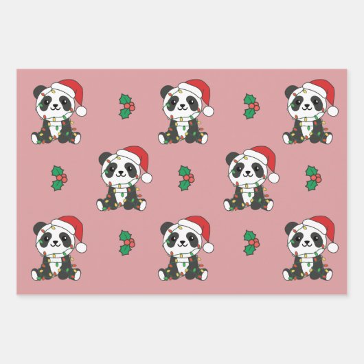 Panda Weihnachts Winter Animals Holiday Pandas Geschenkpapier Set (Vorderseite 3)