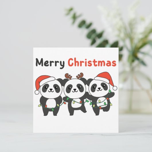 Panda Weihnachtsanimals Pandas Merry Christmas Inv Einladung (Stehend Vorderseite)
