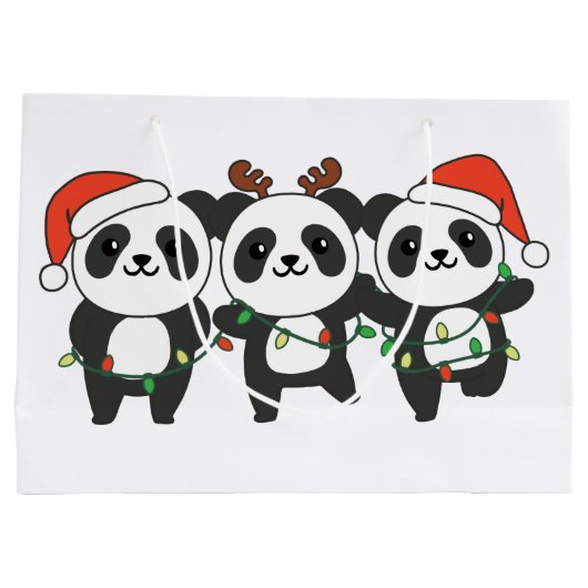Panda Weihnachtslebewesen Niedlich Pandas Larg Große Geschenktüte (Rückseite)