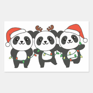 Panda Weihnachtslebewesen Niedlich Pandas Squa Rechteckiger Aufkleber