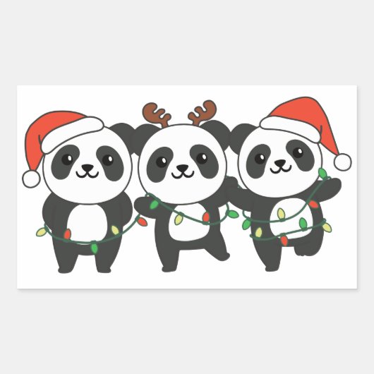 Panda Weihnachtslebewesen Niedlich Pandas Squa Rechteckiger Aufkleber (Vorderseite)