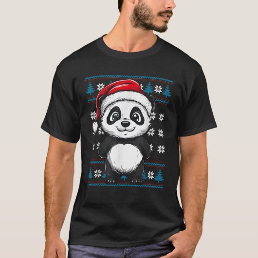 Panda Weihnachtsmannmütze Ugly Christmas Sweater P T-Shirt (Vorderseite)