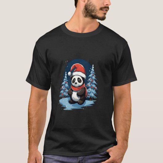 Panda Weihnachtsmannmütze Weihnachtsbaum Wintersch T-Shirt (Vorderseite)
