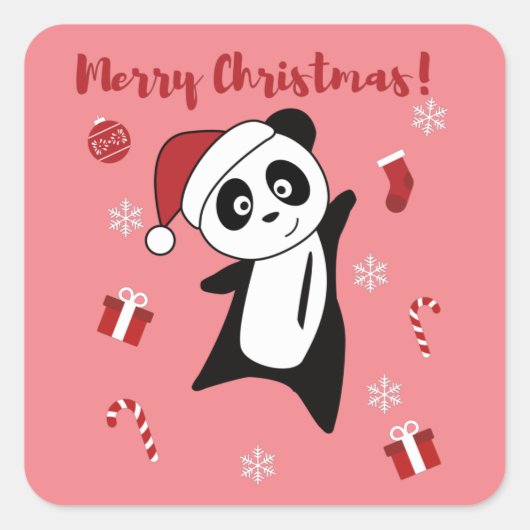 Panda Weihnachtsschnee Winter Tiere Pandas Square Quadratischer Aufkleber (Vorderseite)