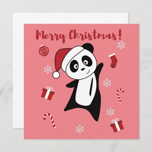 Panda Weihnachtsschnee Wintertiere Pandas Einladun Einladung (Vorne/Hinten)