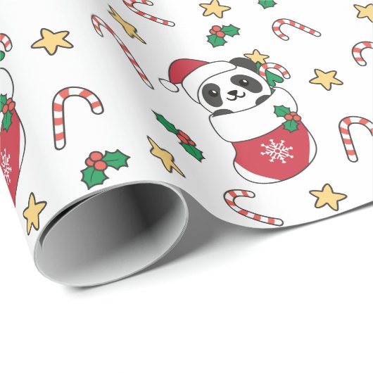 Panda Weihnachtsschnee Wintertiere Pandas Geschenkpapier (Rolleneckpunkt)