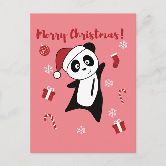 Panda Weihnachtsschnee Wintertiere Pandas Urlaub Feiertagspostkarte (Vorderseite)