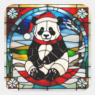 Panda-Weihnachtssticker Quadratischer Aufkleber
