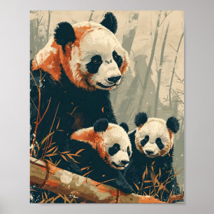 Panda & Welpen: Vintage Poster