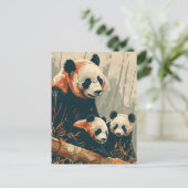 Panda & Welpen: Vintage Postkarte (Stehend Vorderseite)