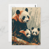 Panda & Welpen: Vintage Postkarte (Vorne/Hinten)