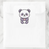 Panda with Heart – Cute Whimsical Illustration Quadratischer Aufkleber (Tasche)