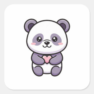 Panda with Heart – Cute Whimsical Illustration Quadratischer Aufkleber
