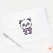 Panda with Heart – Cute Whimsical Illustration Quadratischer Aufkleber (Umschlag)