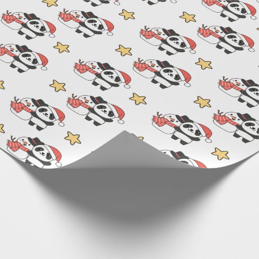 Panda With Snowman In Winter For Christmas Geschenkpapier (Ecke)
