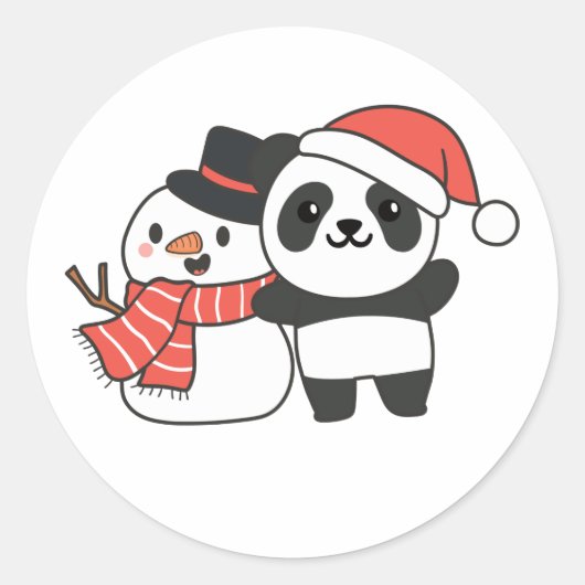 Panda With Snowman In Winter For Christmas Runder Aufkleber (Vorderseite)