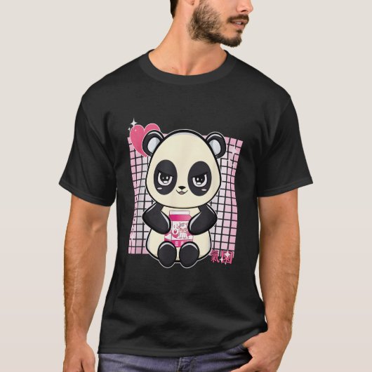 Panda With Strawberry Milk T-Shirt (Vorderseite)