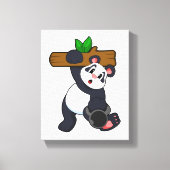 Panda with Wood at Strength training Leinwanddruck (Vorderseite)