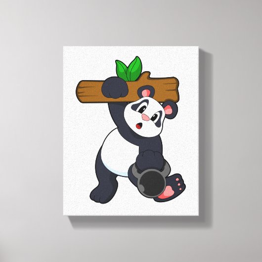 Panda with Wood at Strength training Leinwanddruck (Vorderseite)