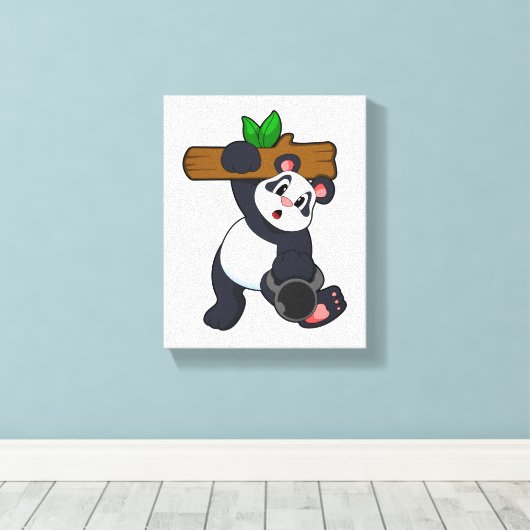 Panda with Wood at Strength training Leinwanddruck (Insitu (Holzboden))