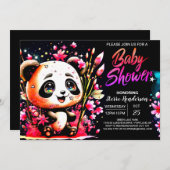 Panda Wonderland Sweet Pink Girl Baby Dusche Einladung (Vorne/Hinten)