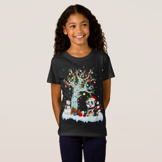 Panda Xmas Tree Lighting Weihnachtsmannmütze Panda T-Shirt (Vorne ganz)